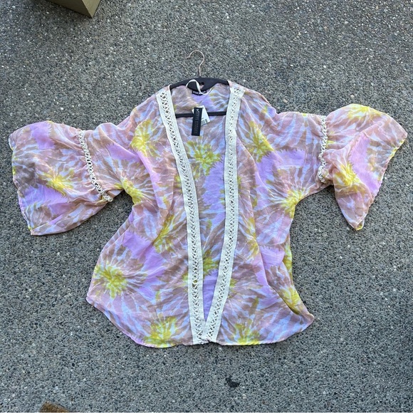 Steve Madden Open Front Crochet Trim Kimono/Coverup One Size Fits Most NWT - Picture 3 of 7